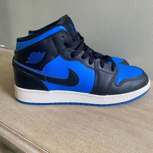 Jordan blue and black high tops,  youth size 7 sneakers.